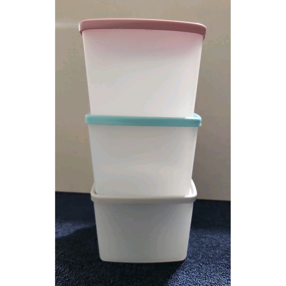 Vintage Tupperware Pastel Square Storage Containers Set of 3 Lids Made in USA - Picture 12 of 15